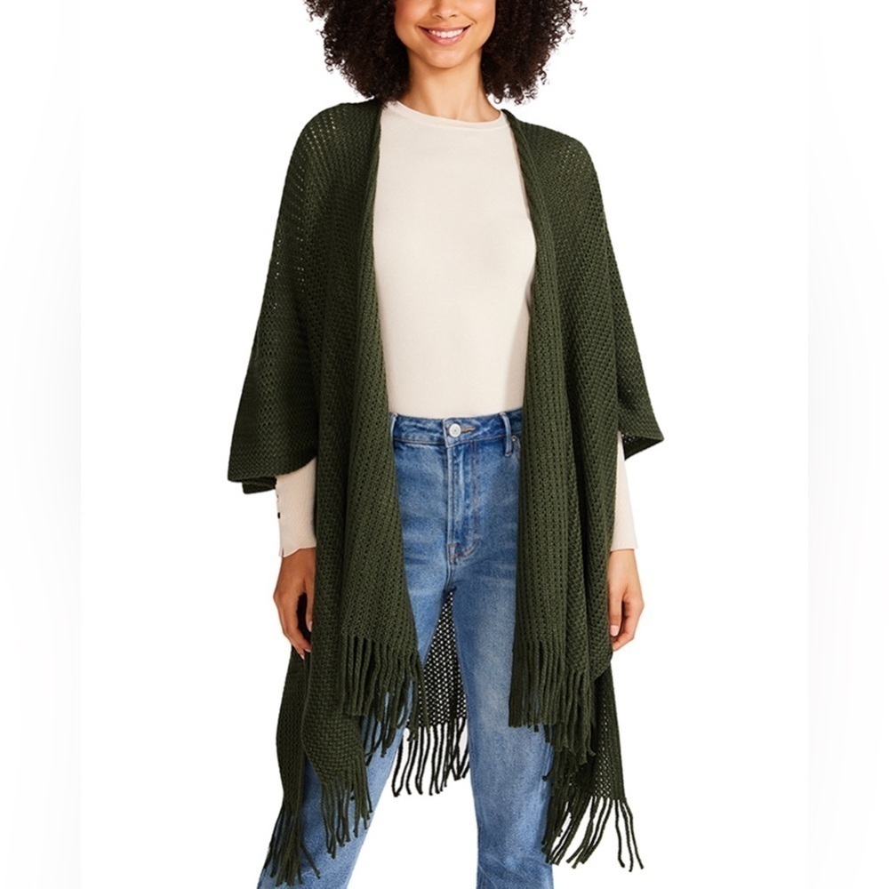 NWT  Steve Madden Fringed Knit Kimono/Cardigan